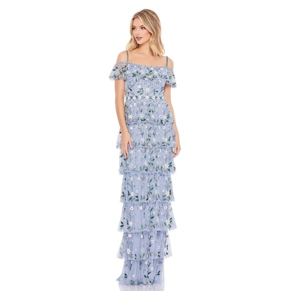 Mac Duggal 9069 NWT Embellished Off Shoulder Tiered Dress - Picture 1 of 6